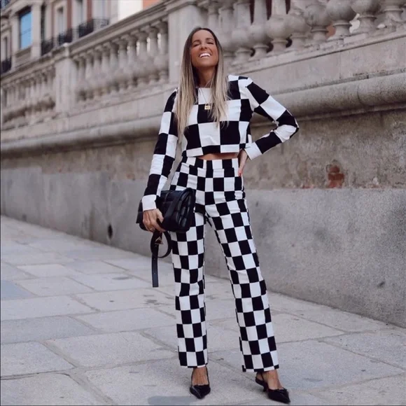 Zara Checkerboard Print Pants NWT - Picture 7 of 17
